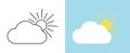 Set with different weather icons. Icons of sun and cloud on a white background. Weather vector logo. Royalty Free Stock Photo