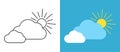 Set with different weather icons. Icons of sun and clouds on a white and blue background. Weather vector logo. Linear and colorful Royalty Free Stock Photo