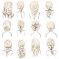 Set of different wedding hairstyles with flowers for blondes Royalty Free Stock Photo