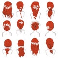 Set of different wedding hairstyles with flowers on red hair