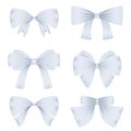 Set of different white bows for decoration. Vector for decorating gifts, banners, flyers, postcards. Royalty Free Stock Photo