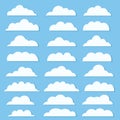 Set of different white cloud icons on blue sky for design elements, stock vector illustration Royalty Free Stock Photo