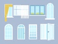 Set different windows with glasses. In minimalist style. Cartoon flat vector