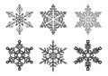 Set of different winter snowflakes on white background