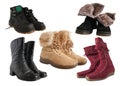 Set of different wintry boots Royalty Free Stock Photo