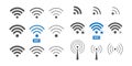 Set of different wireless and wifi icons for design.