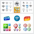 Set of different wireless and wifi icons and logos for design.