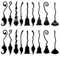 Set of different witch brooms