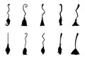 Set of different witch brooms isolated on white background. Halloween decorative elements. Vector illustration for any design