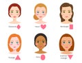 Set of different woman face types vector illustration character shapes girl makeup female