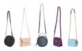 Set of different woman`s bags on background