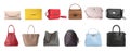Set of different woman`s bags on background. Banner design