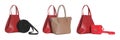 Set of different woman`s bags on background. Banner design