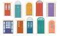 Set of different wooden doors with and without glass vector illustration on white background Royalty Free Stock Photo