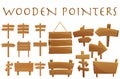 Set of different wooden empty cartoon pointers, hovering guides, signboards, signposts, planks, showing different