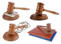 Set of different wooden judge gavel on white background Royalty Free Stock Photo
