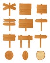 Set of different wooden signboards, planks, pointers. Colorful empty collection. Vector illustration in