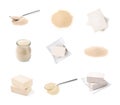Set with different yeast on white background