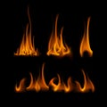 Set of Different Yellow Orange Fire Flame Bonfire Royalty Free Stock Photo