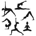 Set of different yoga poses. Female silhouettes isolated on white background Royalty Free Stock Photo