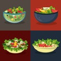 Set of differents salads in bowls