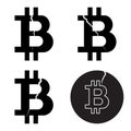 A set of digital bitcoin crypto symbols with a crack, flat style Royalty Free Stock Photo