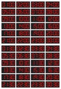 Set of digital clocks for business hours isolated on white. 24 hours version. Hours and half past hours