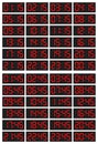 Set of digital clocks for business hours isolated on white. 24 hours version. Quarters 15 and 45 minutes
