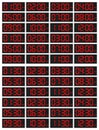 Set of digital clocks for business hours isolated on white. 12 hours version AM/PM. Hours and half past hours