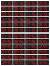 Set of digital clocks for business hours isolated on white. 12 hours version AM/PM. Quarters 15 and 45 minutes