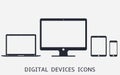 Set of digital devices icons illustration of responsive web design. Smart phone, tablet, laptop and desktop computer