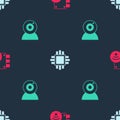 Set Digital door lock, Processor with CPU and Web camera on seamless pattern. Vector Royalty Free Stock Photo