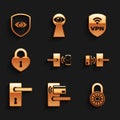 Set Digital door lock with wireless, , Safe combination wheel, , Door handle and Castle the shape of heart icon. Vector