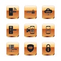 Set Digital door lock with wireless, Server VPN, Shield and eye, Smart car security system, and Network cloud connection Royalty Free Stock Photo