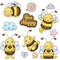 Set of digital elements with happy funny bee Royalty Free Stock Photo