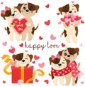 Set digital elements of happy love of couple dogs