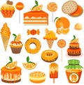 Set of digital elements with orange fruit candies