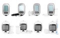 Set with digital glucometers, lancet pens and test strips on white background. Diabetes control Royalty Free Stock Photo