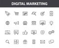 Set of 24 Digital Marketing web icons in line style. Social, networks, feedback, communication, marketing, ecommerce Royalty Free Stock Photo