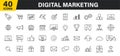 Set of 40 Digital Marketing web icons in line style. Social, networks, feedback, communication, marketing, ecommerce. Vector Royalty Free Stock Photo