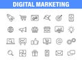 Set of 24 Digital Marketing web icons in line style. Social, networks, feedback, communication, marketing, ecommerce. Vector Royalty Free Stock Photo