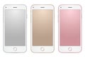 Set of digital mobile phones templates different colors with empty screens on transparent background.