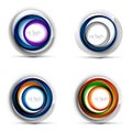 Set of digital techno spheres - web banners, buttons or icons with text. Glossy swirl color abstract circle design, hi Royalty Free Stock Photo