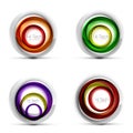 Set of digital techno spheres - web banners, buttons or icons with text. Glossy swirl color abstract circle design, hi