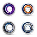 Set of digital techno spheres - web banners, buttons or icons with text. Glossy swirl color abstract circle design, hi