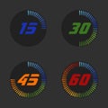 Set of digital timers. Colored flat icons. Modern vector illustration flat style