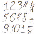 A set of digits from one to ten written in an iridescent outline, plus, minus, divide, multiply, equals Royalty Free Stock Photo