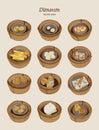 Set of Dim-sum, hand draw sketch vector Royalty Free Stock Photo