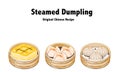 Set of dim sum, steamed dumplings and spong cake Royalty Free Stock Photo