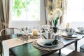 Set Dining Room Table in house Royalty Free Stock Photo